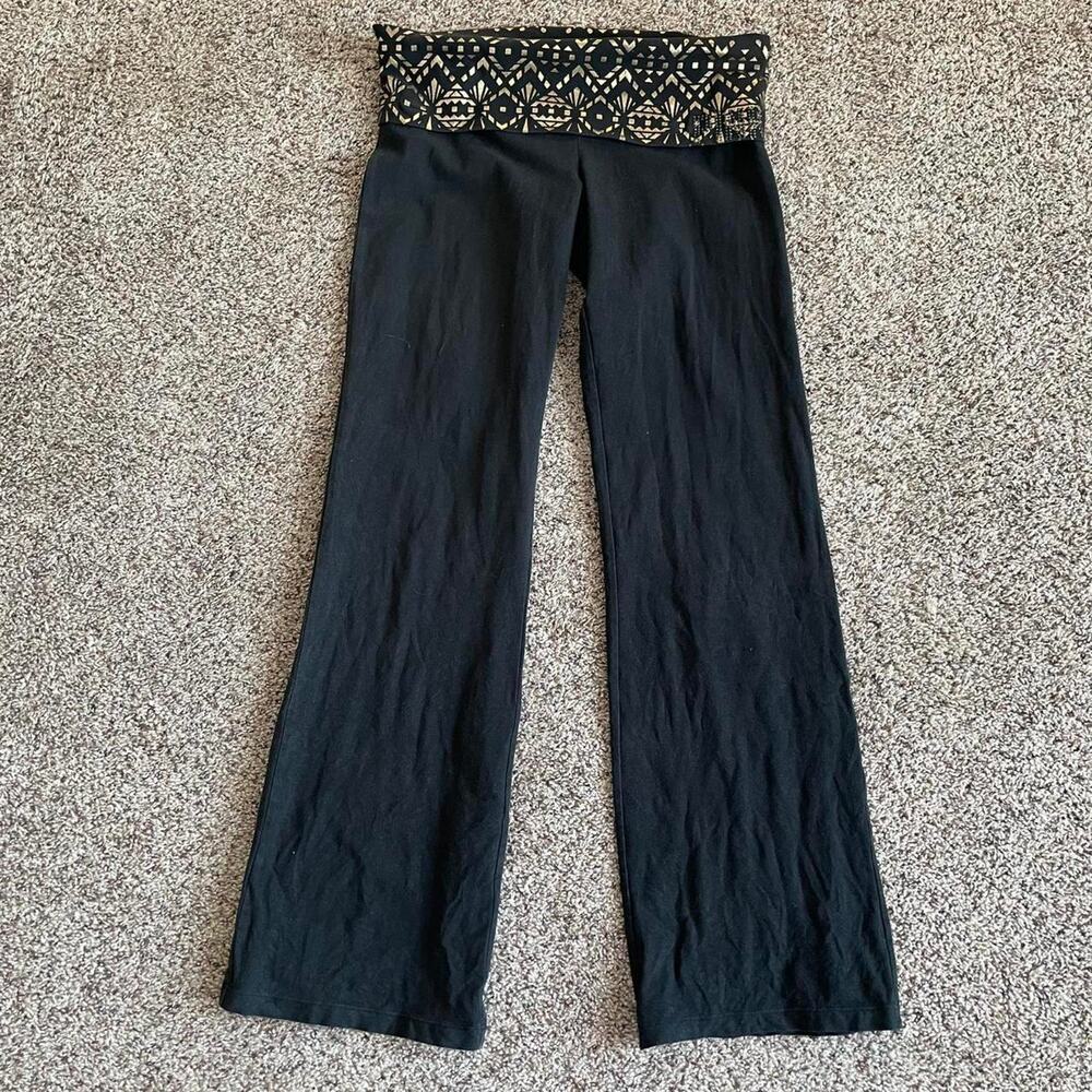 Victoria's Secret PINK Size L Foldover Yoga Pants Rhinestone Spellout Black Gold